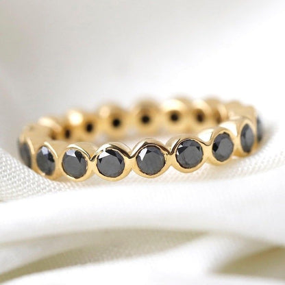 10k Yellow Gold Bezel Set Black Ring