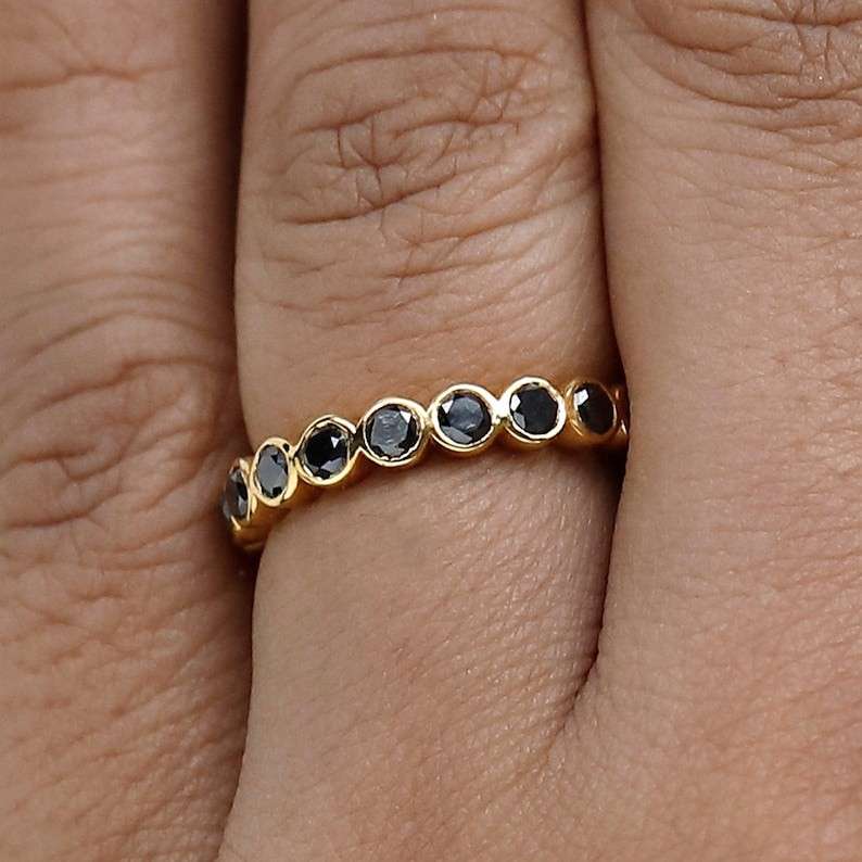 10k Yellow Gold Bezel Set Black Ring For Mens
