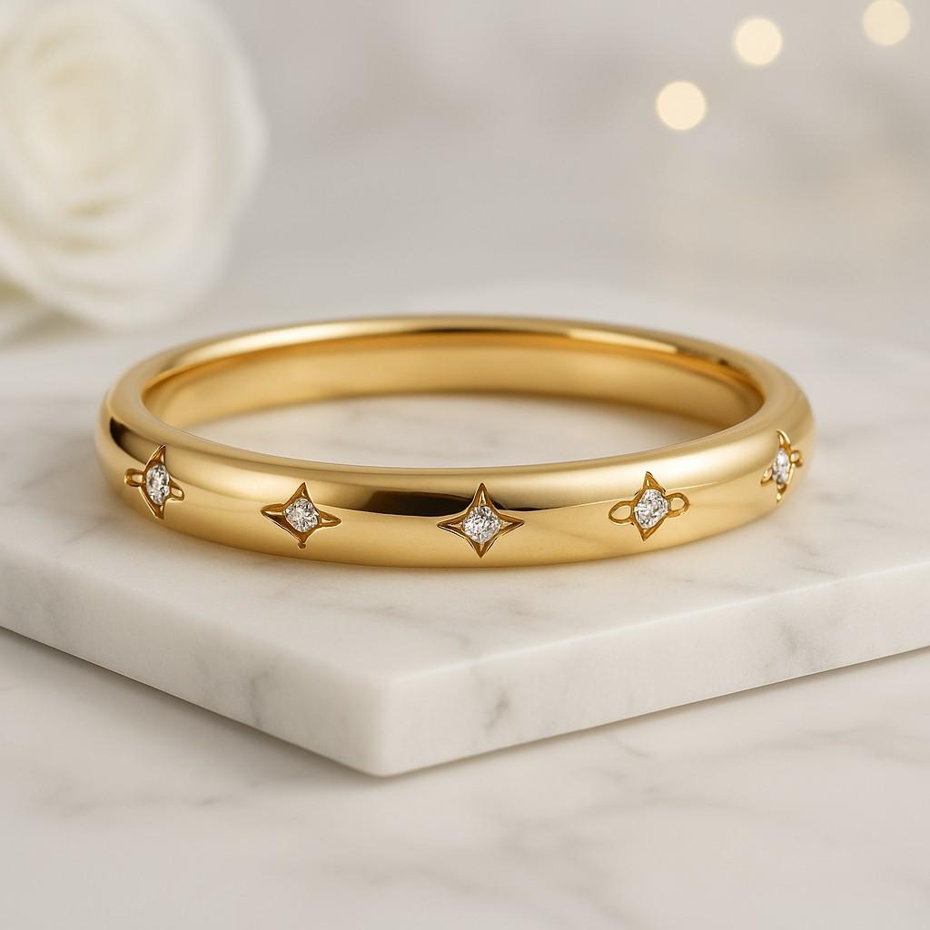 14K Gold Celestial Diamond Wedding Band Starburst Stacking Ring Womens Marriage Ring 14k Gold Alliance Ring