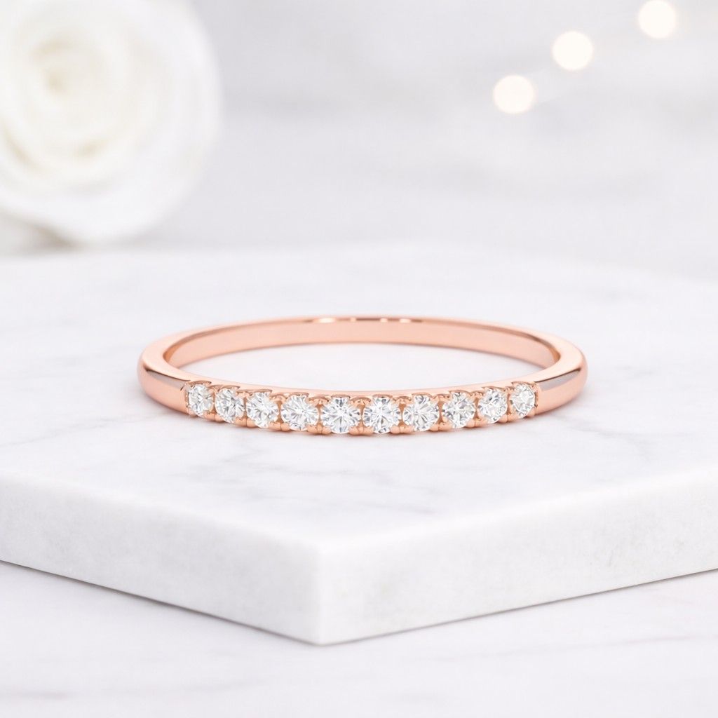 14k gold classic round cut wedding band round lab grown diamond ring
round diamond half eternity ring
