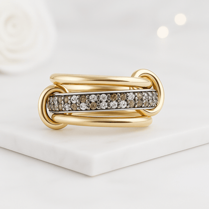 14K Solid Gold Moissanite Diamond Linked Ring