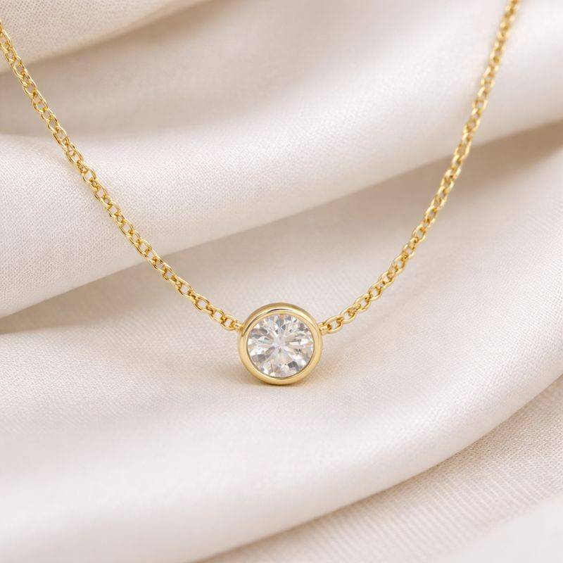 14k gold diamond solitaire pendant necklace bezel set bridal charm diamond solitaire necklace  