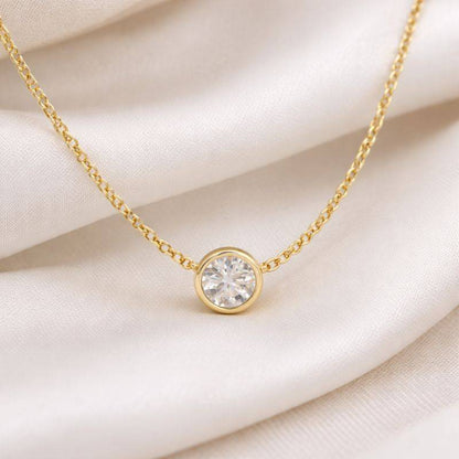 14K Gold Diamond Solitaire Pendant Necklace Bezel Set Bridal Charm Diamond Solitaire Necklace  