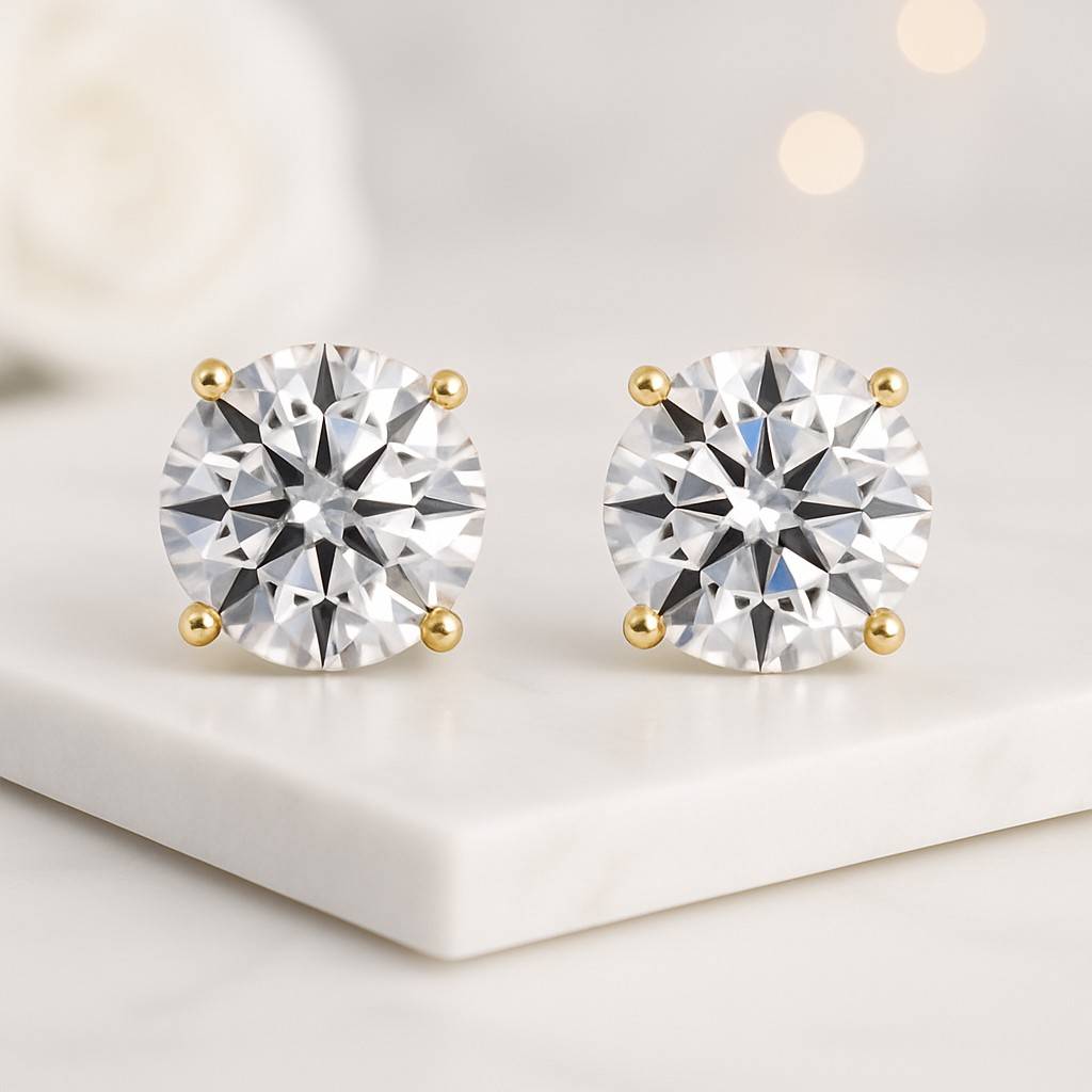 14K Gold Lab Diamond Stud Earrings CVD Brilliant-Cut Diamond Studs, Classy Round Diamond Studs Wedding & Bridal