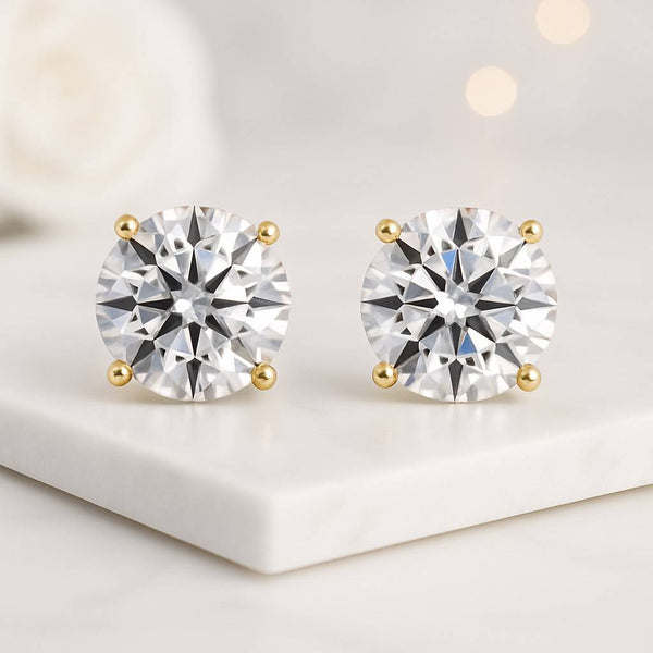 14K Gold Lab Diamond Stud Earrings CVD Brilliant-Cut Diamond Studs, Classy Round Diamond Studs Wedding & Bridal