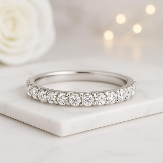 14K Gold Lab Diamond Unique 3 Side Pave Full Eternity Band Anniversary Gift