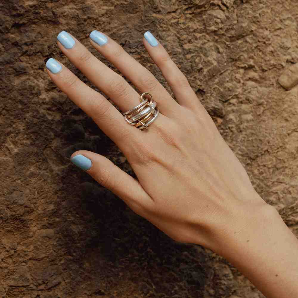 14K Gold Linked Stacker Ring Two Tone Connected Band Ring 