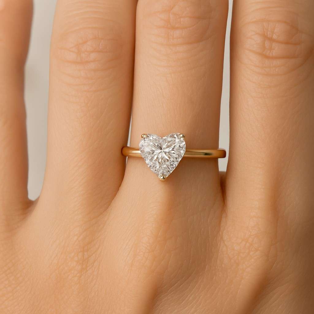 14K Gold Minimalist Solitaire Engagement Ring Lab Grown 1 Carat Heart Cut Diamond Ring
