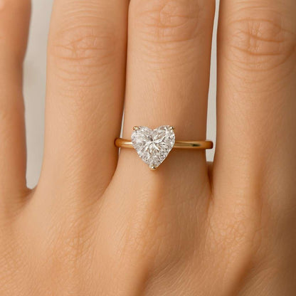 14K Gold Minimalist Solitaire Engagement Ring Lab Grown 1 Carat Heart Cut Diamond Ring