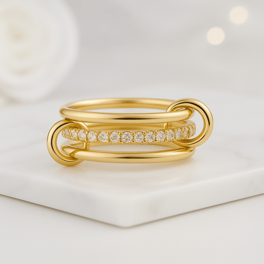 14K Gold Multi Link Connected Ring