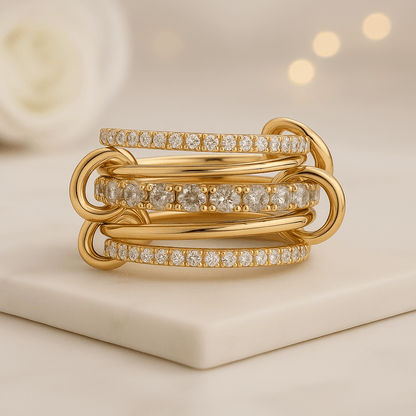14K Gold Multi Link Connected Ring