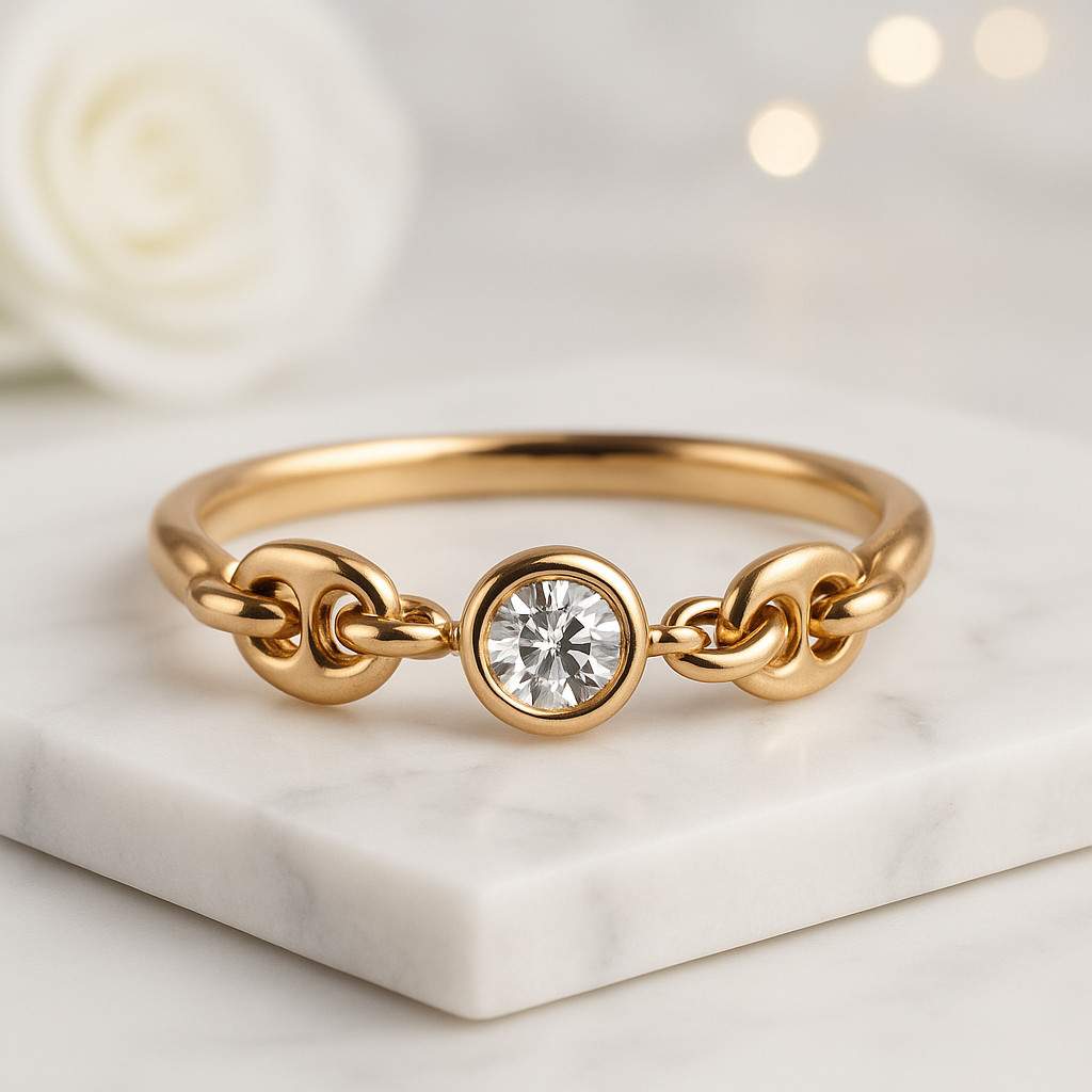 14K Gold Round Diamond Engagement Ring Side Accent Round Diamond