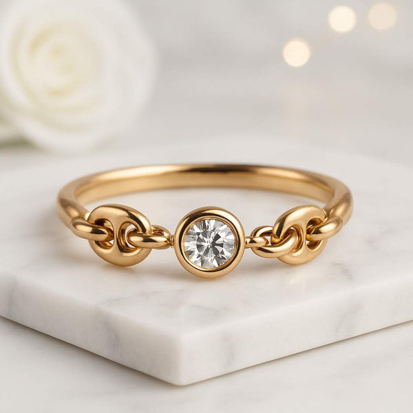14K Gold Round Diamond Engagement Ring Side Accent Round Diamond