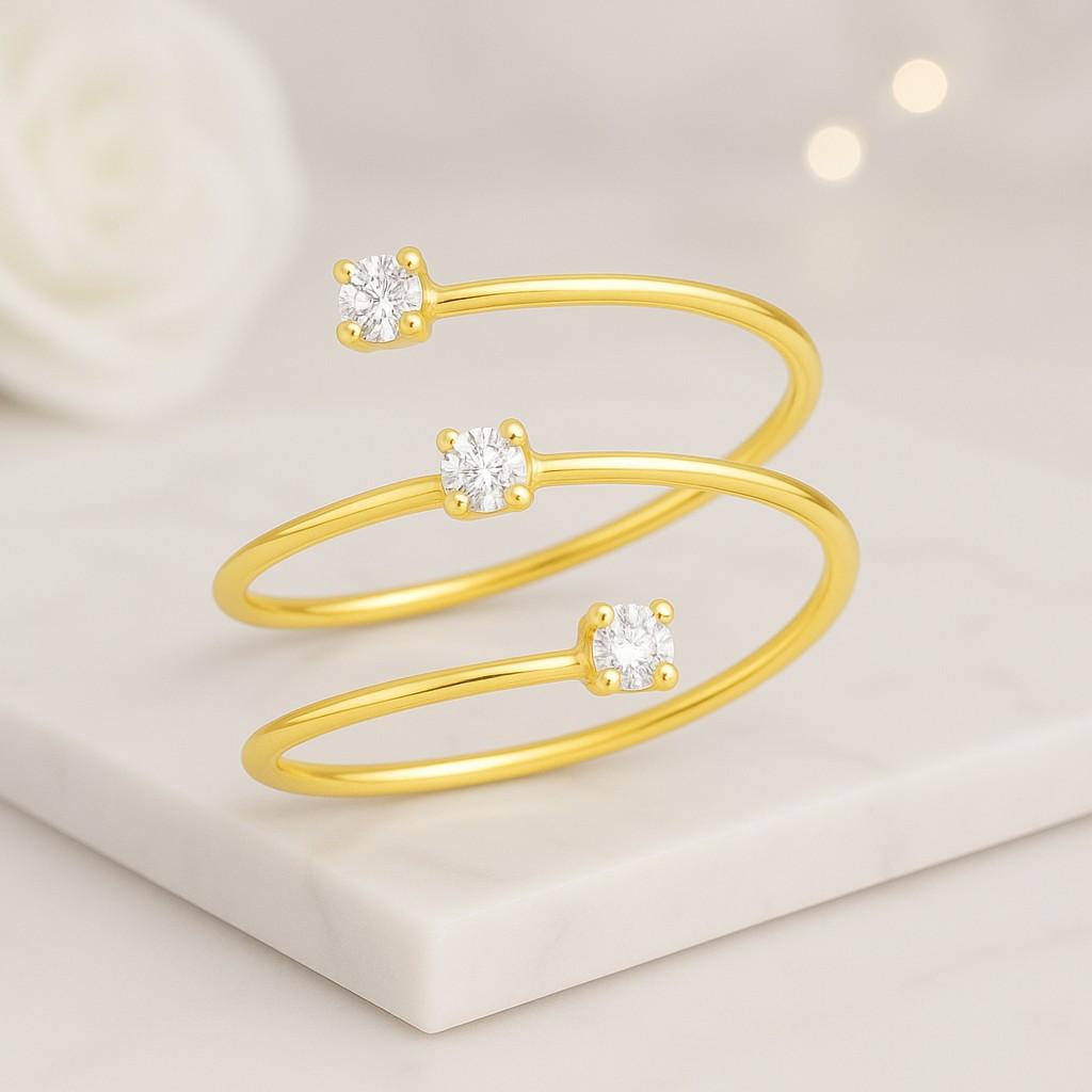 14k gold spiral ring, round moissanite diamond wrap ring, three row diamond open wrap ring engagement wedding ring for women birthday gift