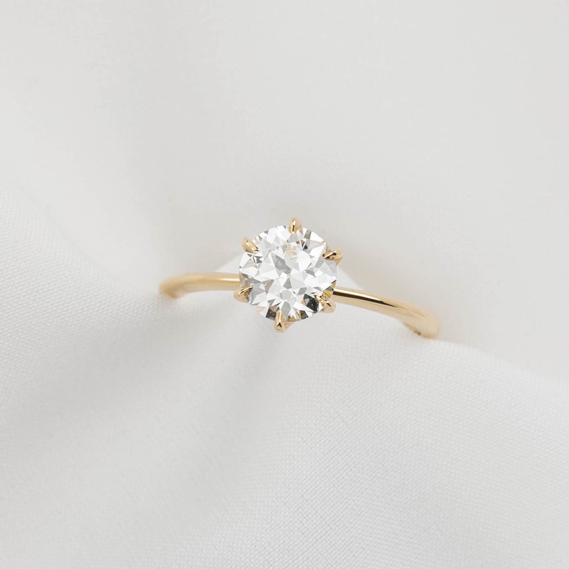 14K Old Mine Round Diamond Engagement Ring