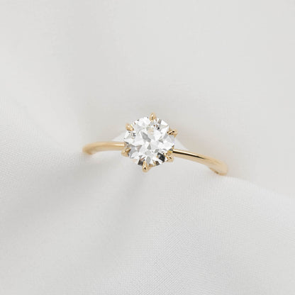 14K Old Mine Round Diamond Engagement Ring
