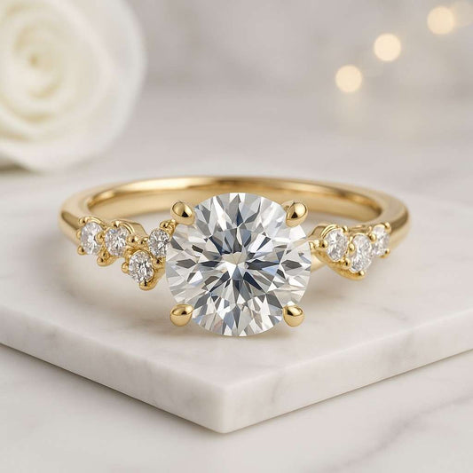 14K Solid Gold 6 Prong Round Cut Solitaire Lab Grown Diamond Engagement Ring