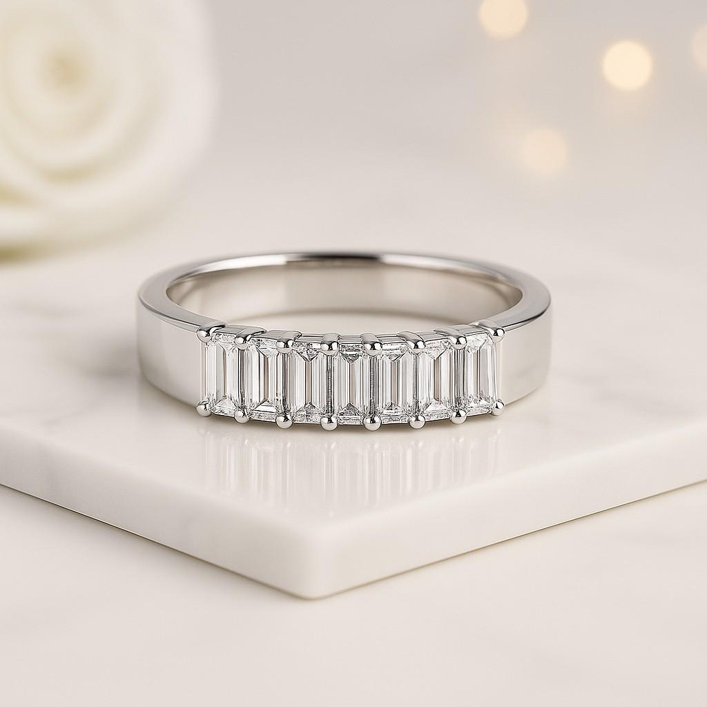 14k baguette and round diamond half eternity band