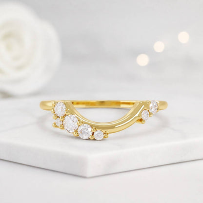 14K Solid Gold Curved Lab Grown Wedding Band, Stacking Ring, Anniversary Gift for Her
