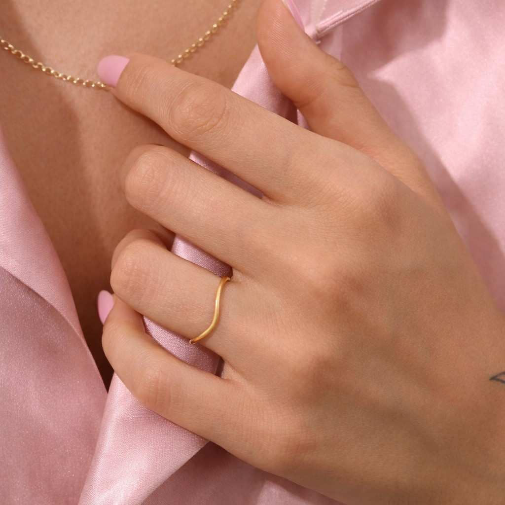 14K Solid Gold Curved Wedding Band