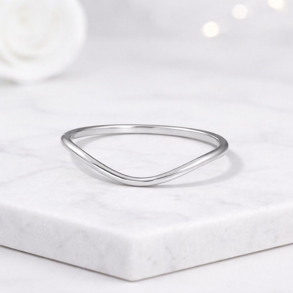 14k solid gold curved wedding band simple stackable ring