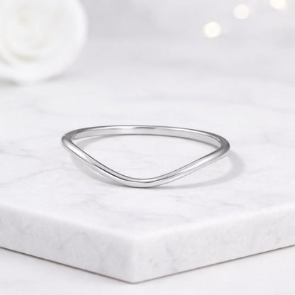 14K Solid Gold Curved Wedding Band Simple Stackable Ring