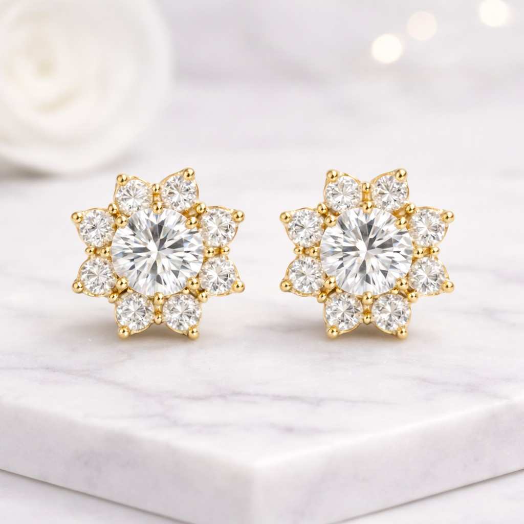 14k solid gold diamond screw back earrings