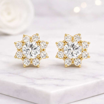 14K Solid Gold Diamond Screw Back Earrings