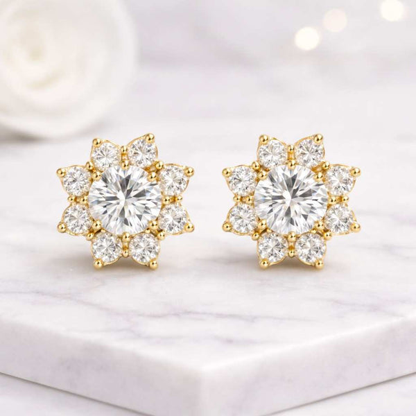 14K Solid Gold Diamond Screw Back Earrings