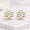 Round Lab Grown Diamond Floral Stud Earrings 14K Solid Gold Diamond Screw Back Earrings