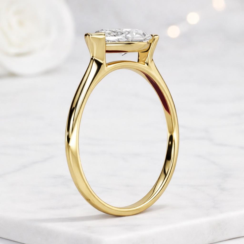 14k solid gold half bezel ring