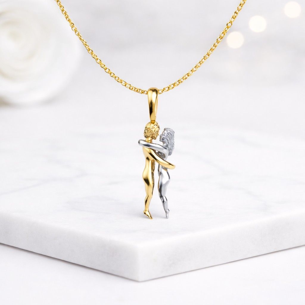 14k solid gold interlocking heart necklace: couple's love pendant
