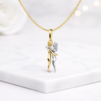 14K Solid Gold Interlocking Heart Necklace: Couple's Love Pendant
