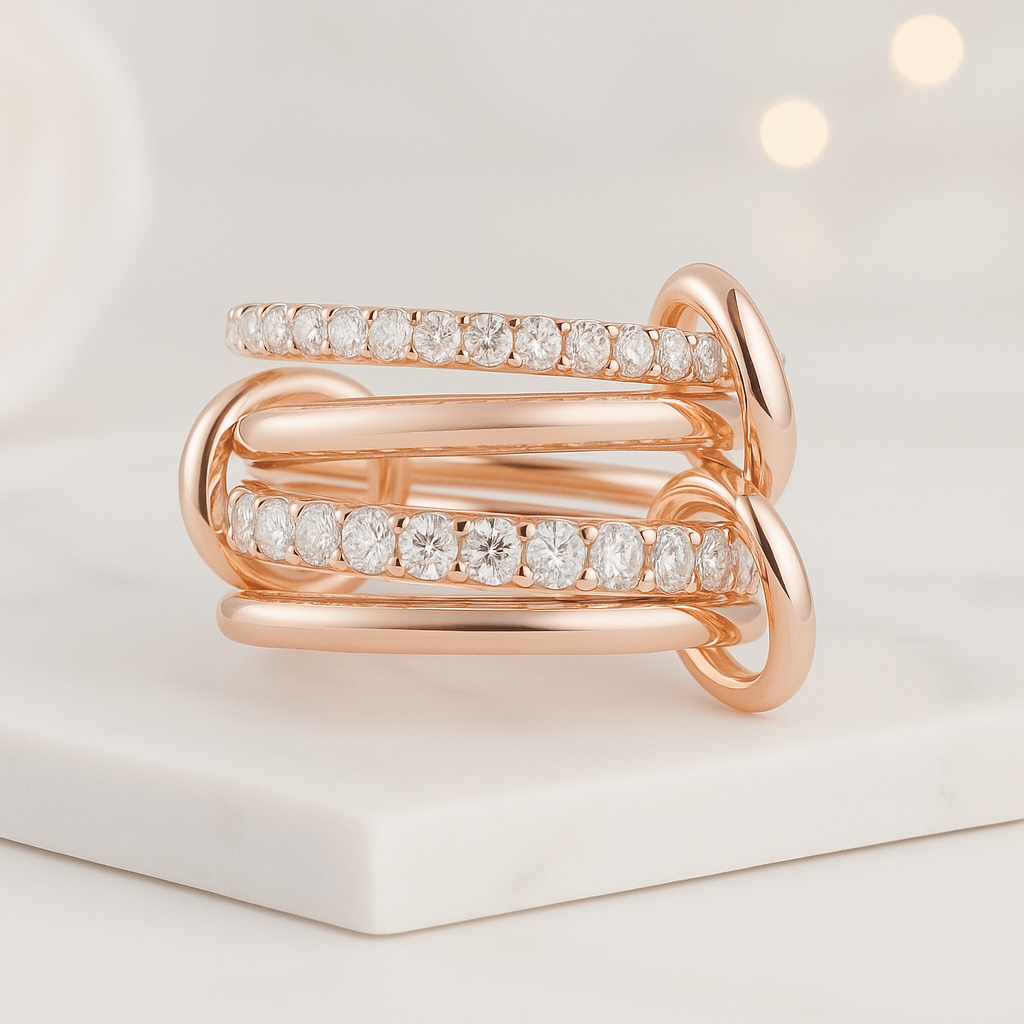 14K Solid Gold Multi Link Connected Ring