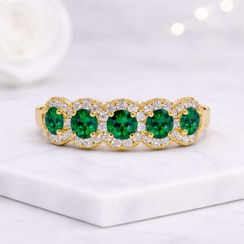 14k solid gold – open style green gemstone ring