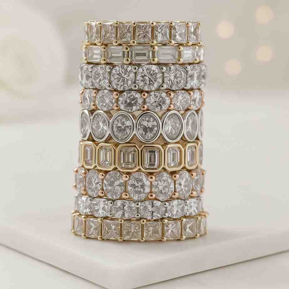 vintage moissanite double curved wedding band rose gold moissanite ring enhancer stacking matching promise custom wedding rings for women
