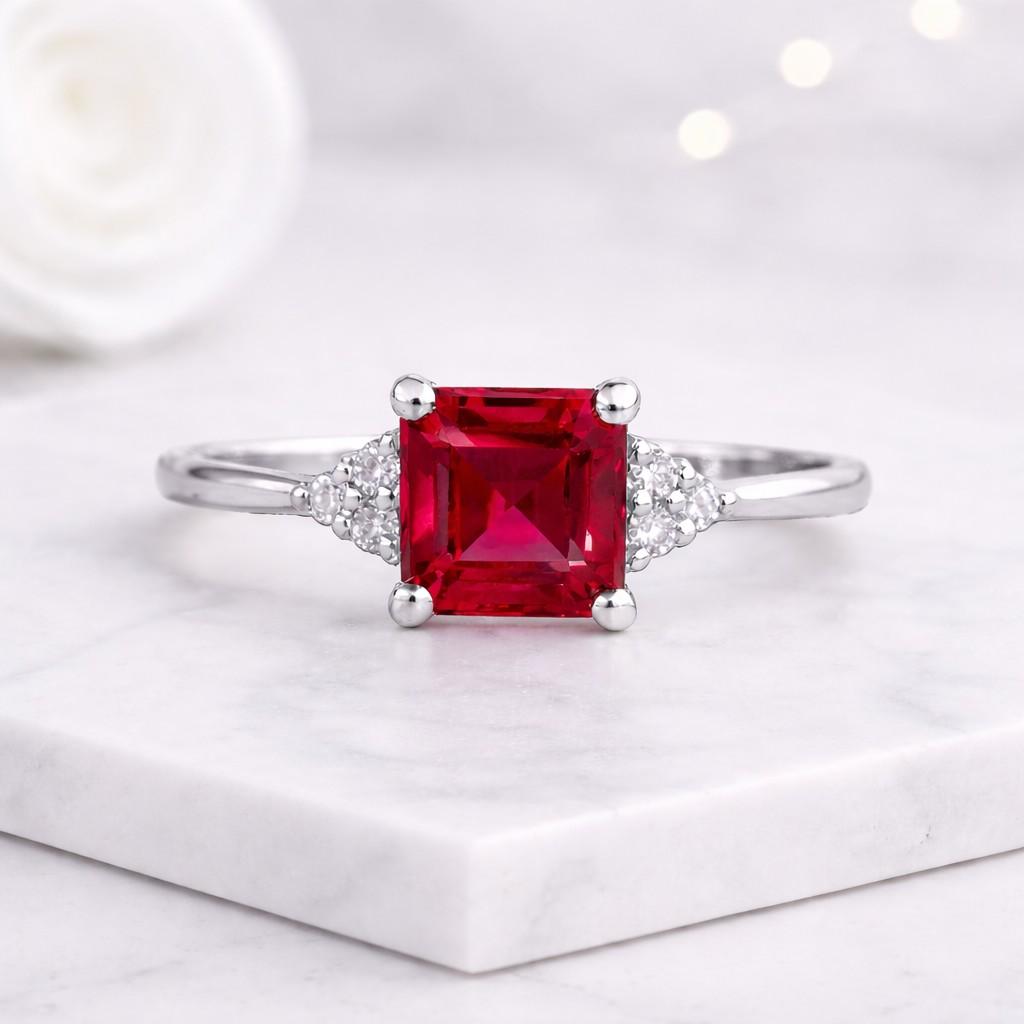 14K Solid Gold Ruby Ring, 5 Stone Ruby Band, July Birthstone Ring, Dainty Stacking Ring, Minimalist Gold Ring for Women, Birthday Gifts
