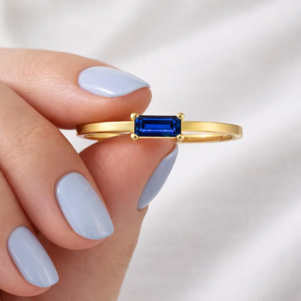 14K Solid Gold Sapphire Baguette Ring
Stacking Birthstone Ring
Dainty Baguette Engagement Ring
