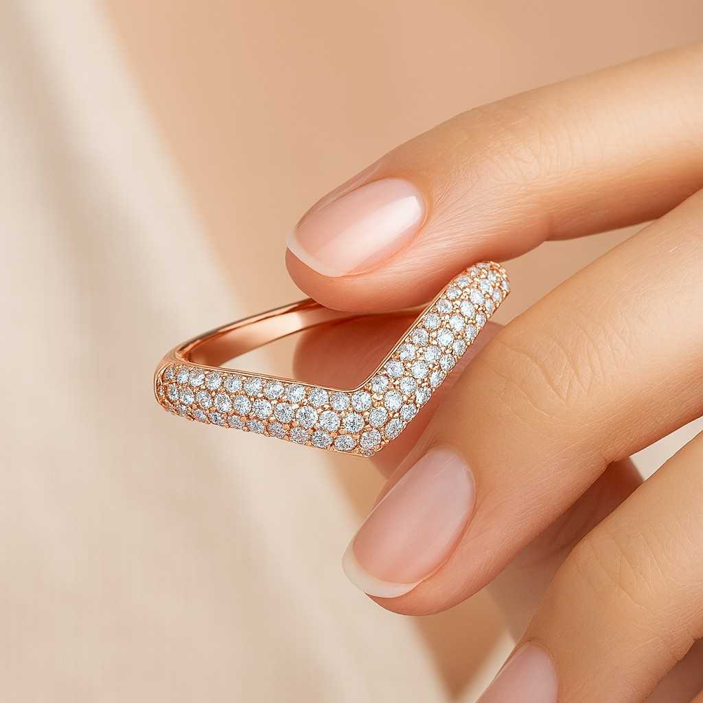 14K Solid Gold V Shape Half Eternity Band Promise Ring Chevron Diamond V Shaped Enhancer Band for Women