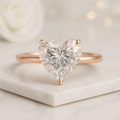14K Solid White Gold Engagement Ring 1.00 CT Heart Lab Grown Diamond Solitaire Ring