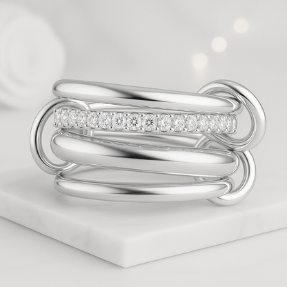 925 Sterling Silver Multi Link Connected Ring