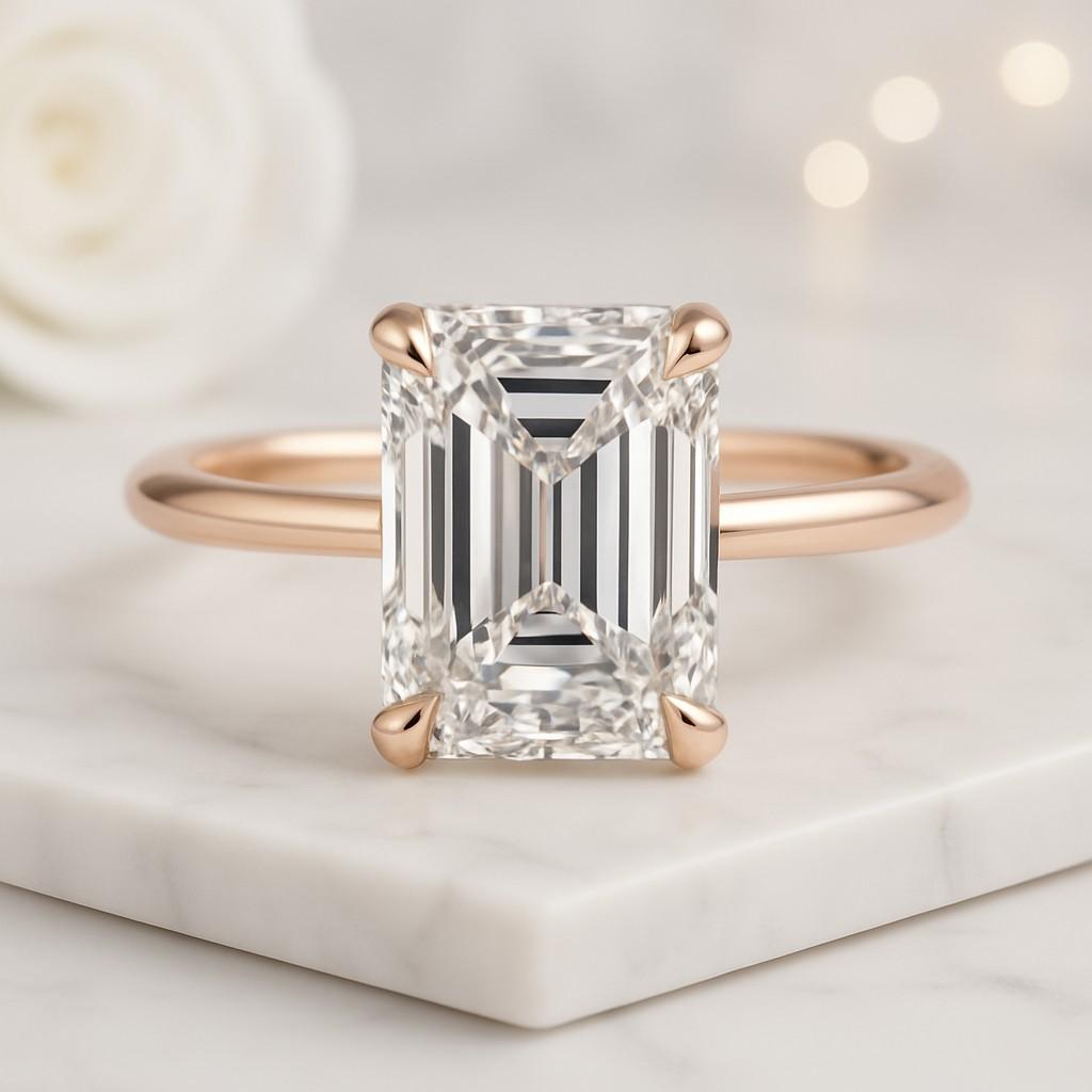 14K White Gold CVD Diamond Engagement Ring 2.00 Carat Emerald Cut Lab Diamond Solitaire Ring