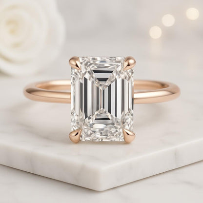 14K White Gold CVD Diamond Engagement Ring 2.00 Carat Emerald Cut Lab Diamond Solitaire Ring