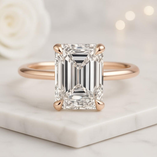 14K White Gold CVD Diamond Engagement Ring 2.00 Carat Emerald Cut Lab Diamond Solitaire Ring