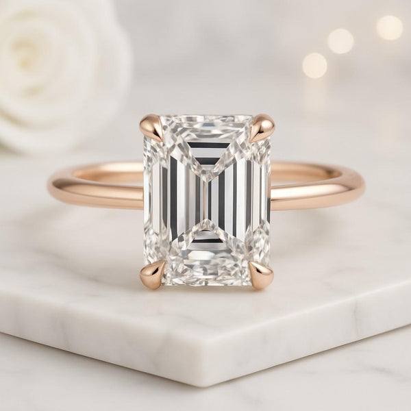 14K White Gold CVD Diamond Engagement Ring 2.00 Carat Emerald Cut Lab Diamond Solitaire Ring