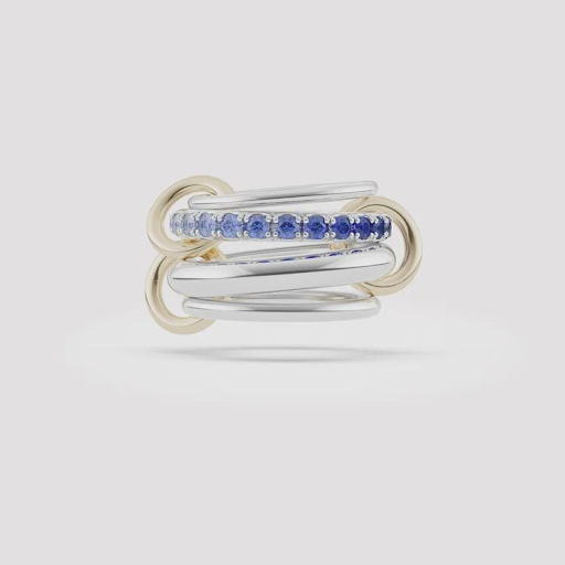 14K Yellow Gold Multi Link Ring, Moissanite Lab Diamonds, Interlocking Band