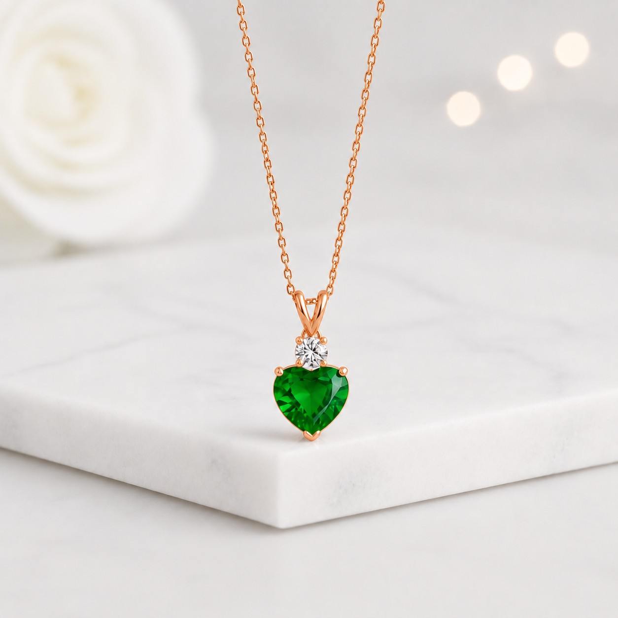 14Kt Gold Emerald Heart Necklace, Emerald Pendant, May Birthstone Necklace
