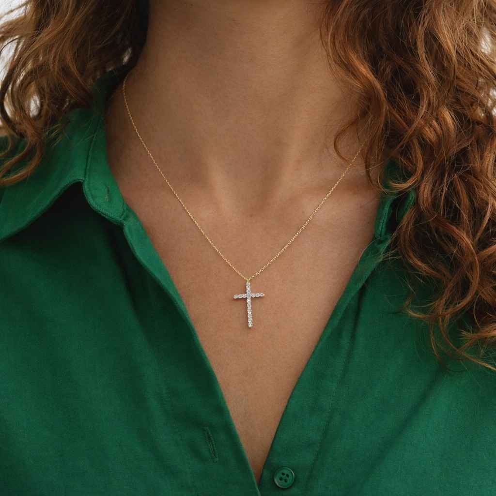 14k solid gold diamond cross pendant 14k gold petite layering necklace