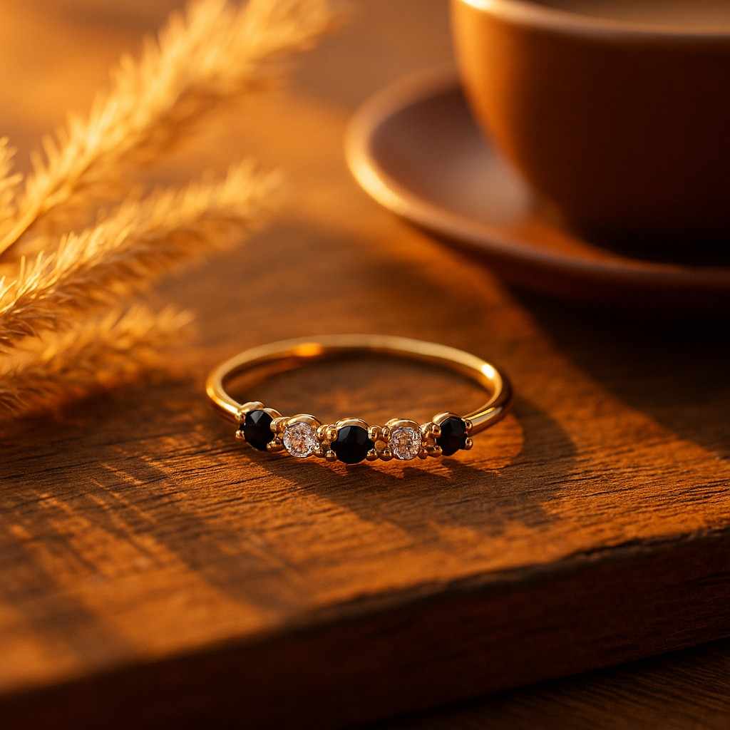 14k black and white diamond half eternity ring