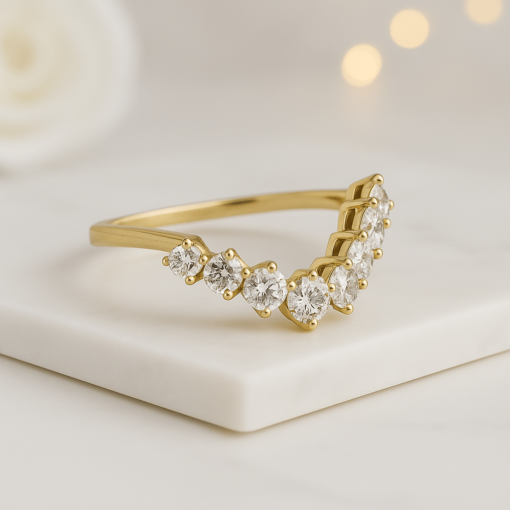 14k Curved Diamond Wedding Band